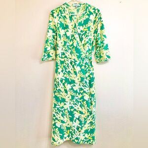 Green Floral Long Sleeve Wrap Dress